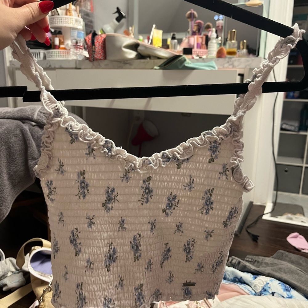 Hollister Tan and Brown Smocked Ruffled Camisole